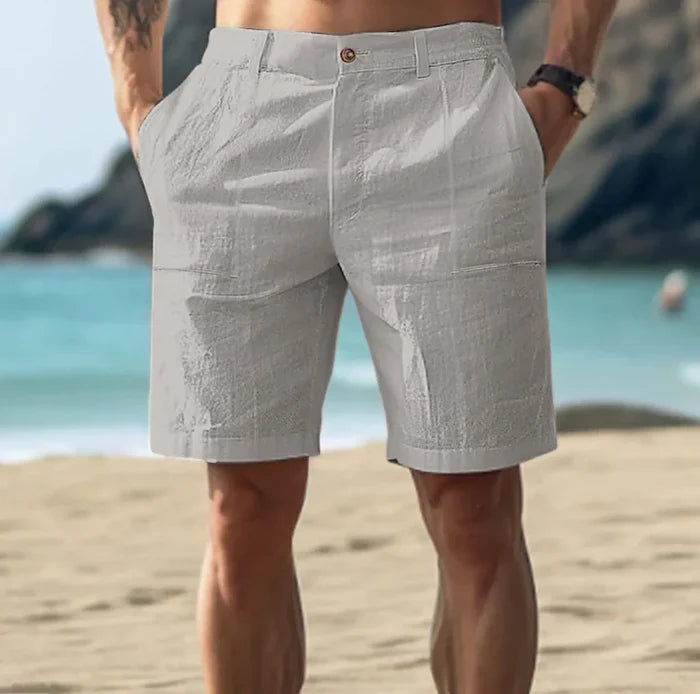Logan - Casual Men's Linen Shorts with Button Closure and Side Pockets