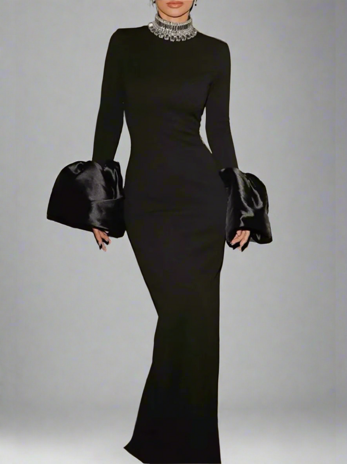 long sleeve column dress with voluminous satin cuffs – Joles