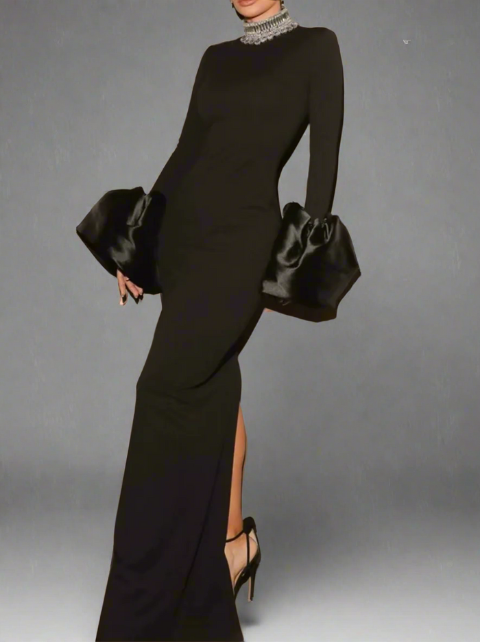 long sleeve column dress with voluminous satin cuffs – Joles