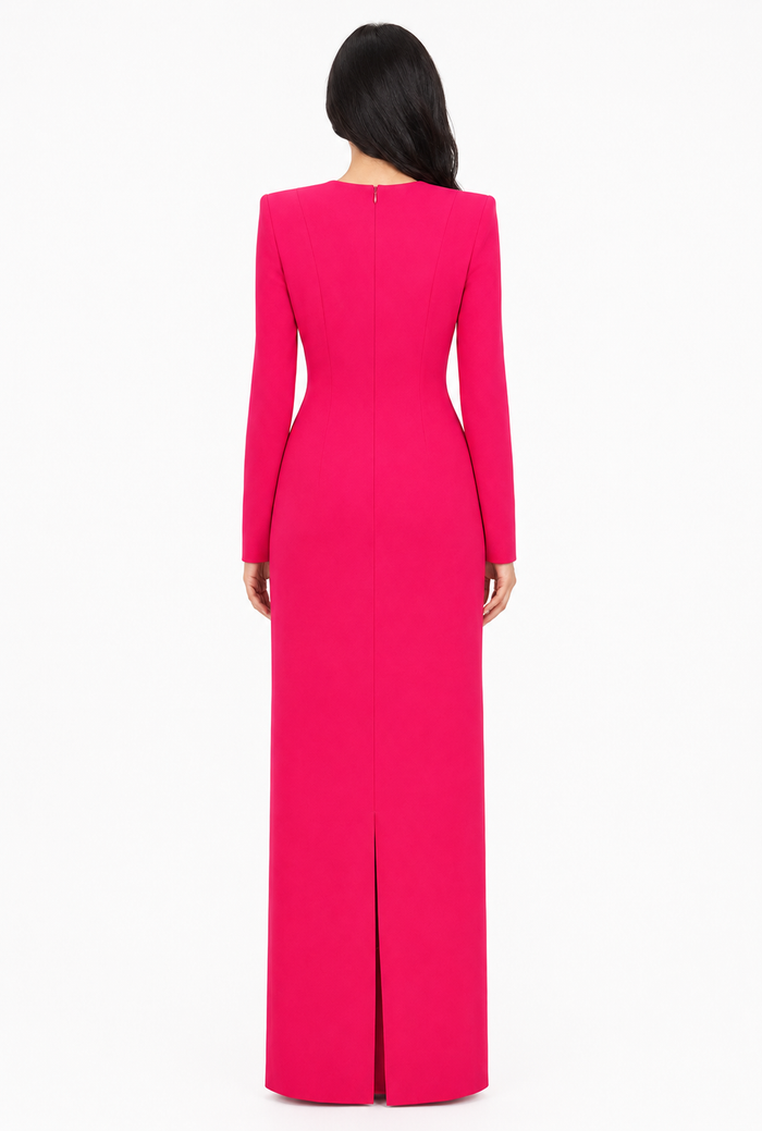 long-sleeve column gown with sequin branch embroidery – AUROZLI
