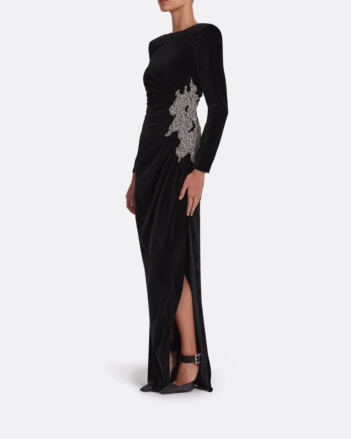 Long sleeve dress with embellished waist sides and draped details - Poppy