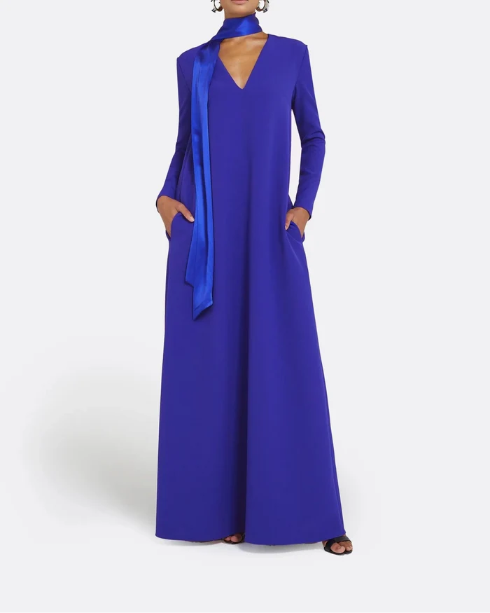 Long-sleeve gown with scarf - Lina