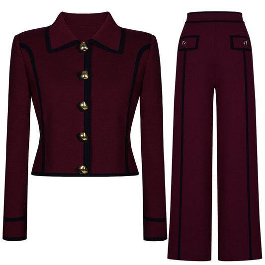 long sleeve tailored suit with contrast piping - DORRAZLI