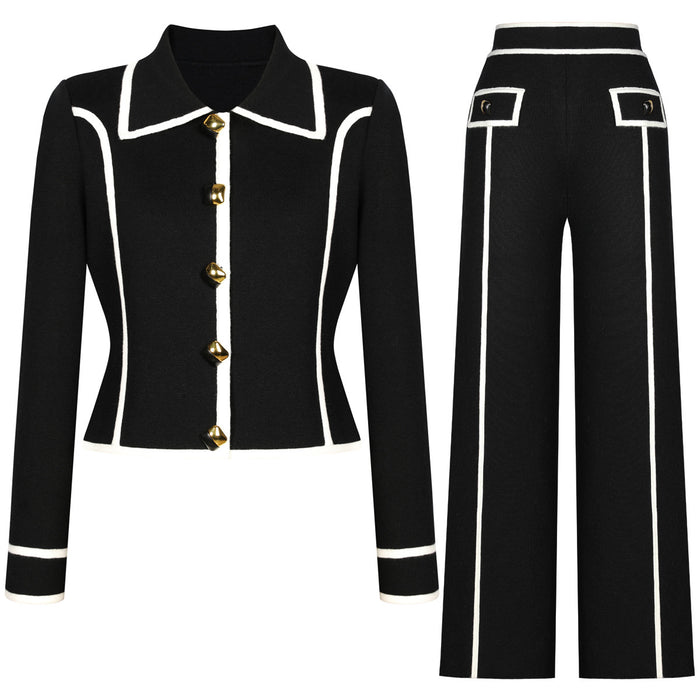 long sleeve tailored suit with contrast piping - DORRAZLI