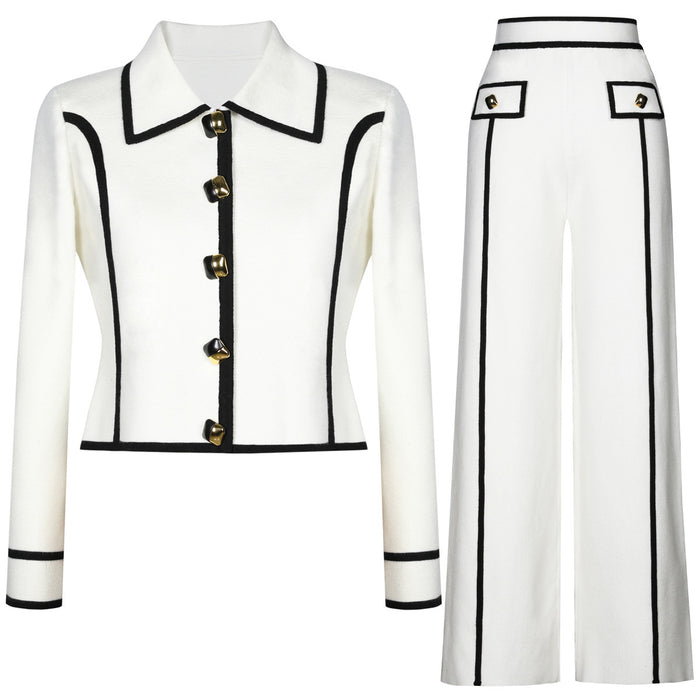 long sleeve tailored suit with contrast piping - DORRAZLI