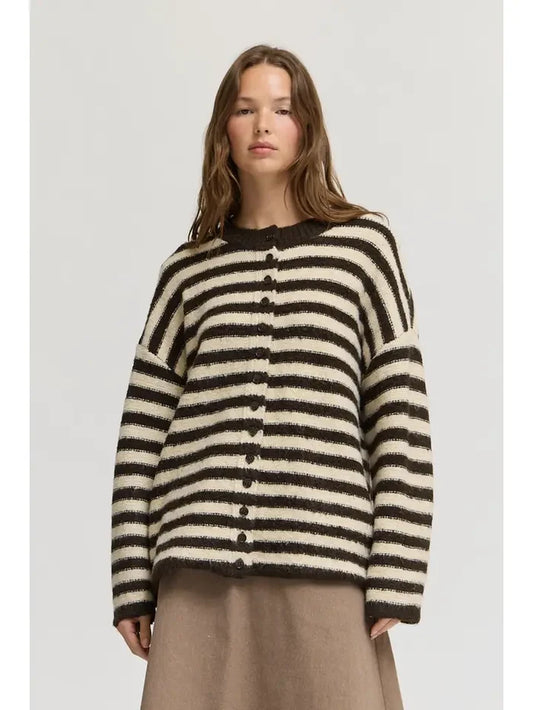 Lyra Striped Cardigan in Carob/Cream