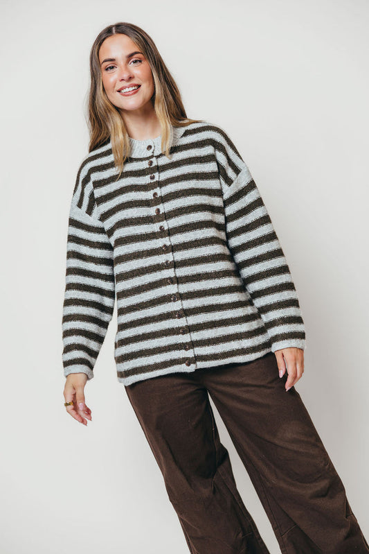 Lyra Striped Cardigan in Grey/Tapenade