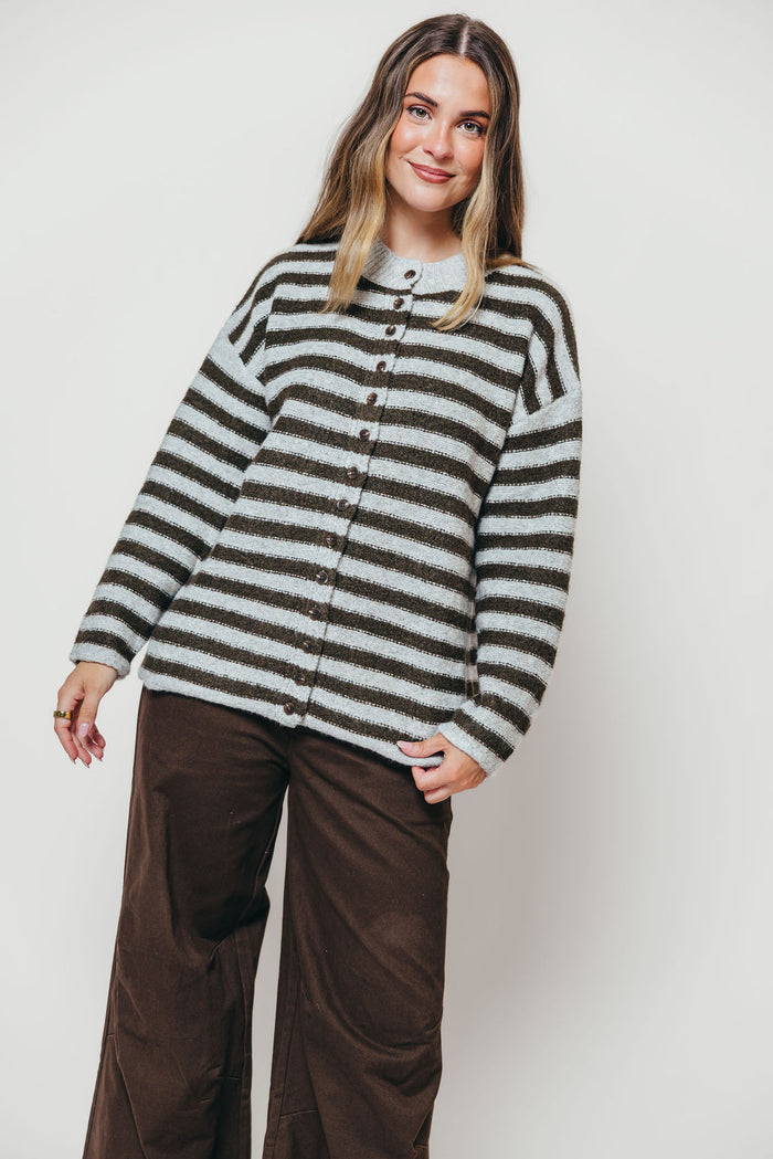 Lyra Striped Cardigan in Grey/Tapenade