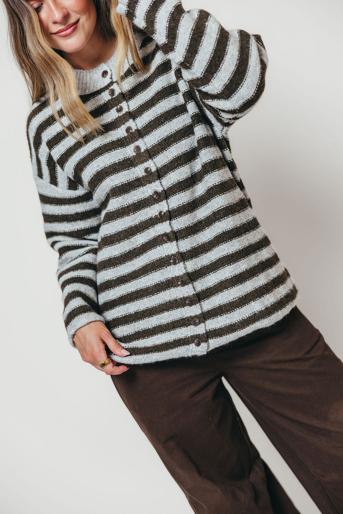 Lyra Striped Cardigan in Grey/Tapenade