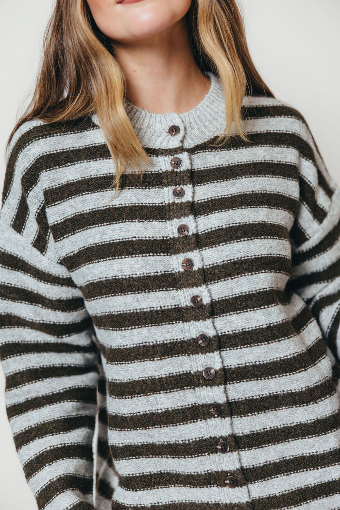 Lyra Striped Cardigan in Grey/Tapenade