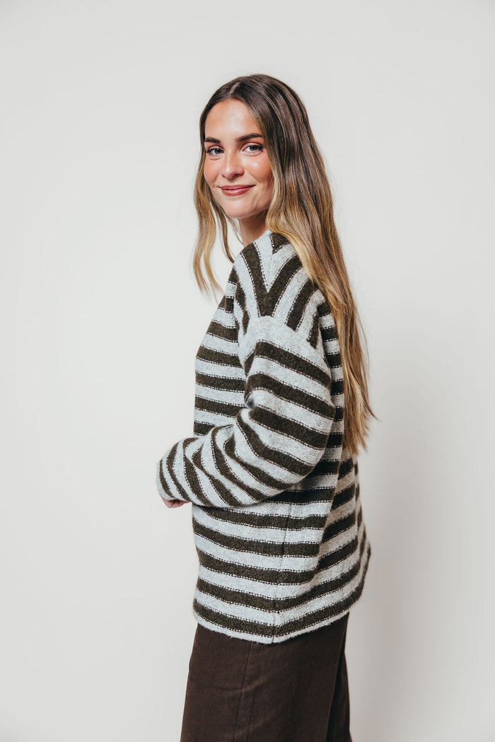 Lyra Striped Cardigan in Grey/Tapenade