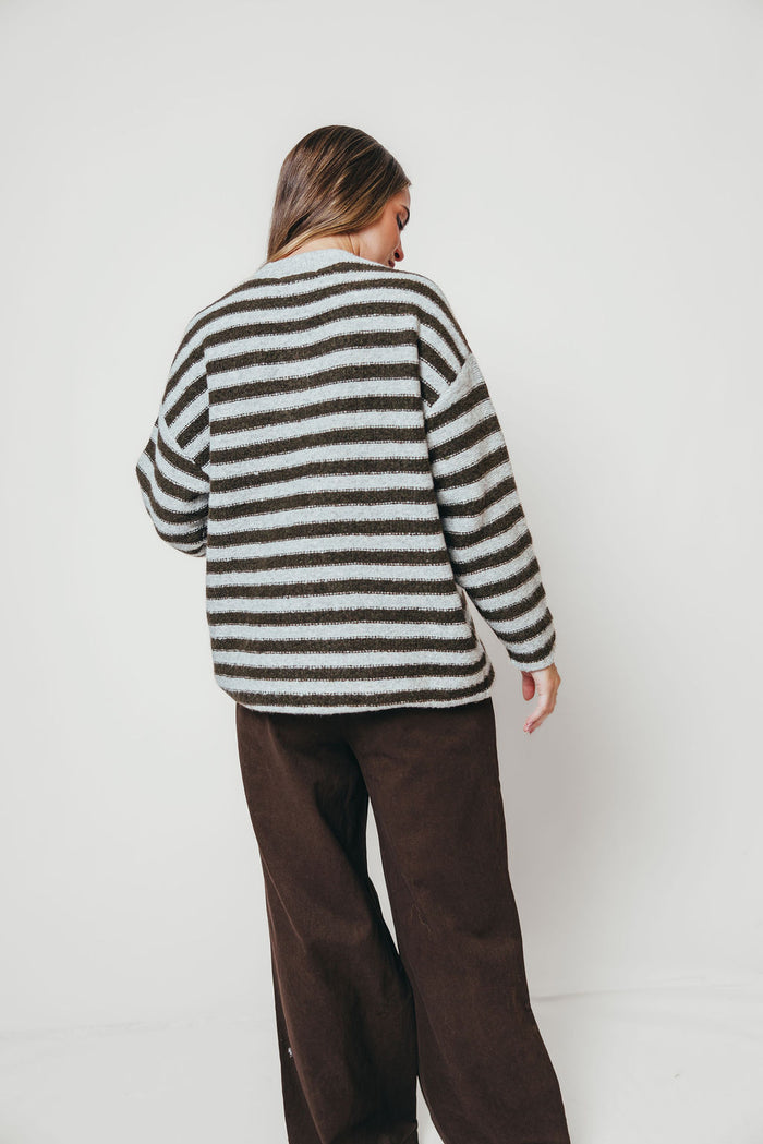 Lyra Striped Cardigan in Grey/Tapenade