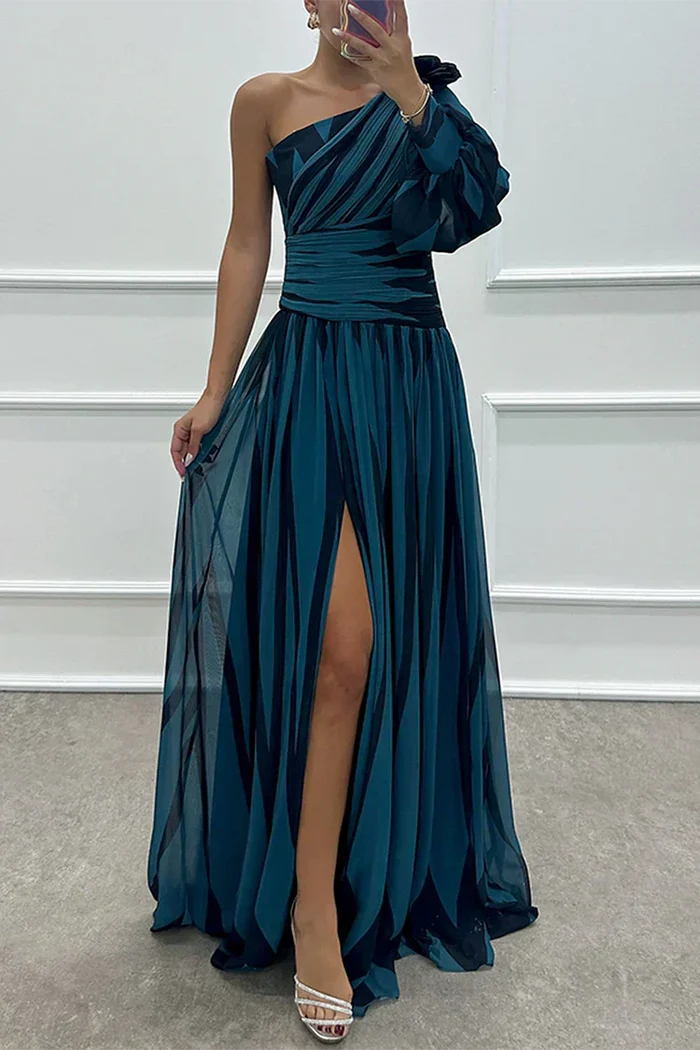 Madison - Glam Women's Wedding Guest Maxi Dress with One Shoulder and Ruched Bodice