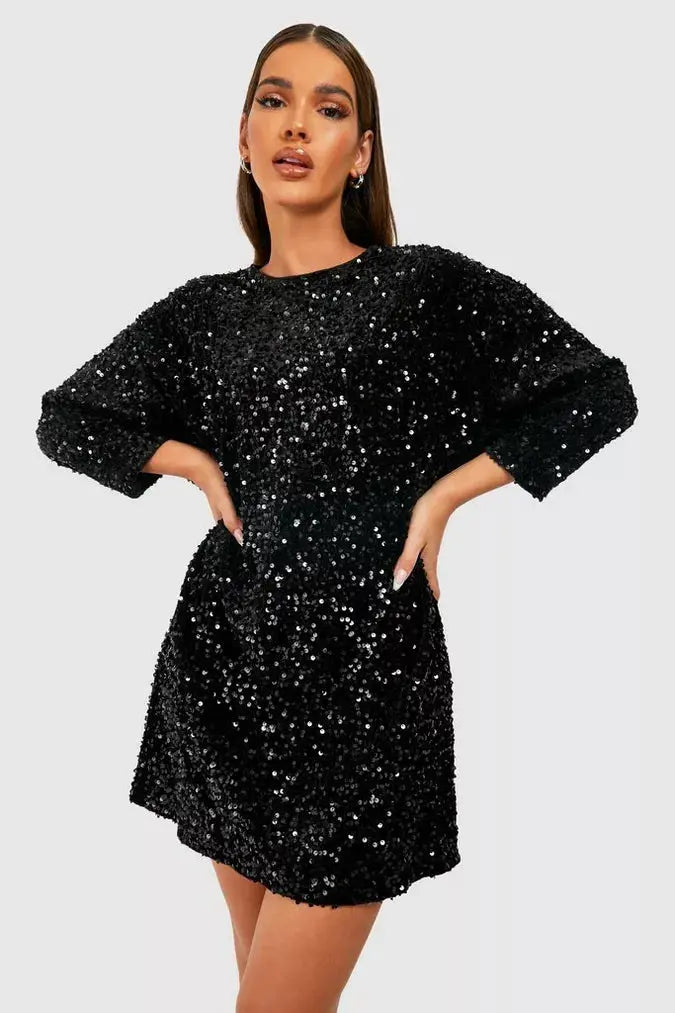 Madison - Trendy Women's Summer Dress with Oversized Fit and Sequin Detail