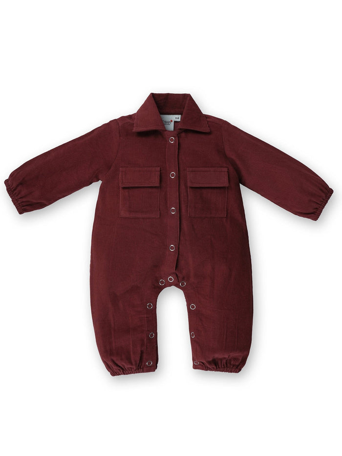 Corduroy Jumpsuit : MAROON : Unisex : Infant : Baby Girl : Baby Boy Jump Suit Yo Baby India