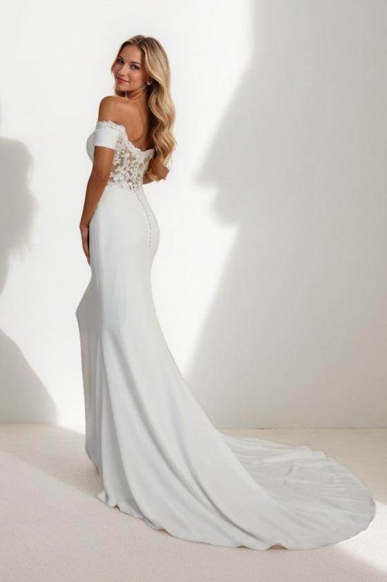 Mermaid Court Train Lace Elastic Cloth Wedding Dress CW3454 - COCOMELODY