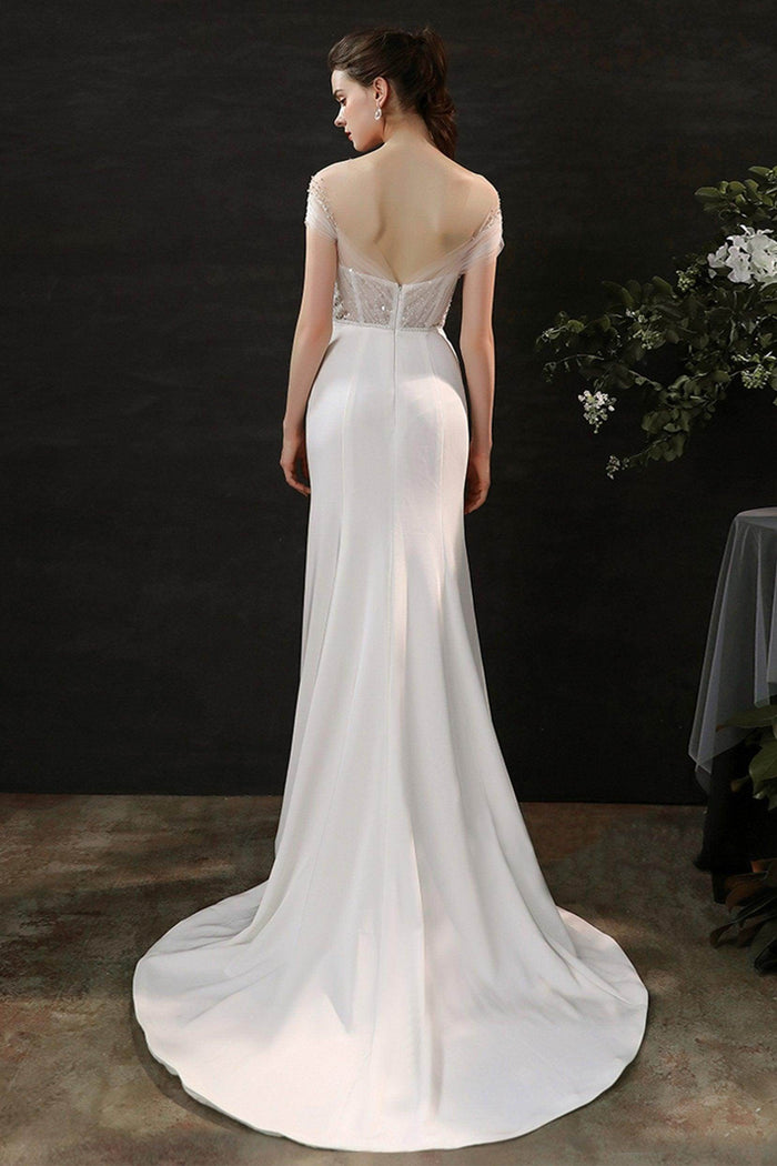 Mermaid Sweep-Brush Train Lace Tulle Wedding Dress CW2689 - COCOMELODY