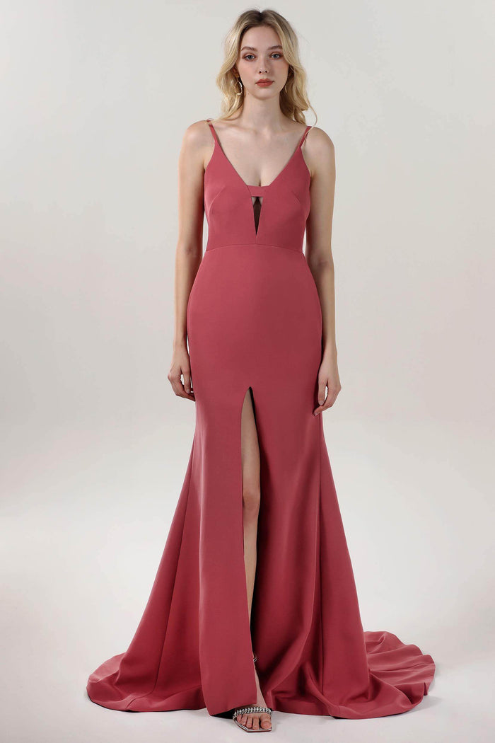 Mermaid Sweep-Brush Train Stretch Crepe Formal Dress CS0588 - COCOMELODY