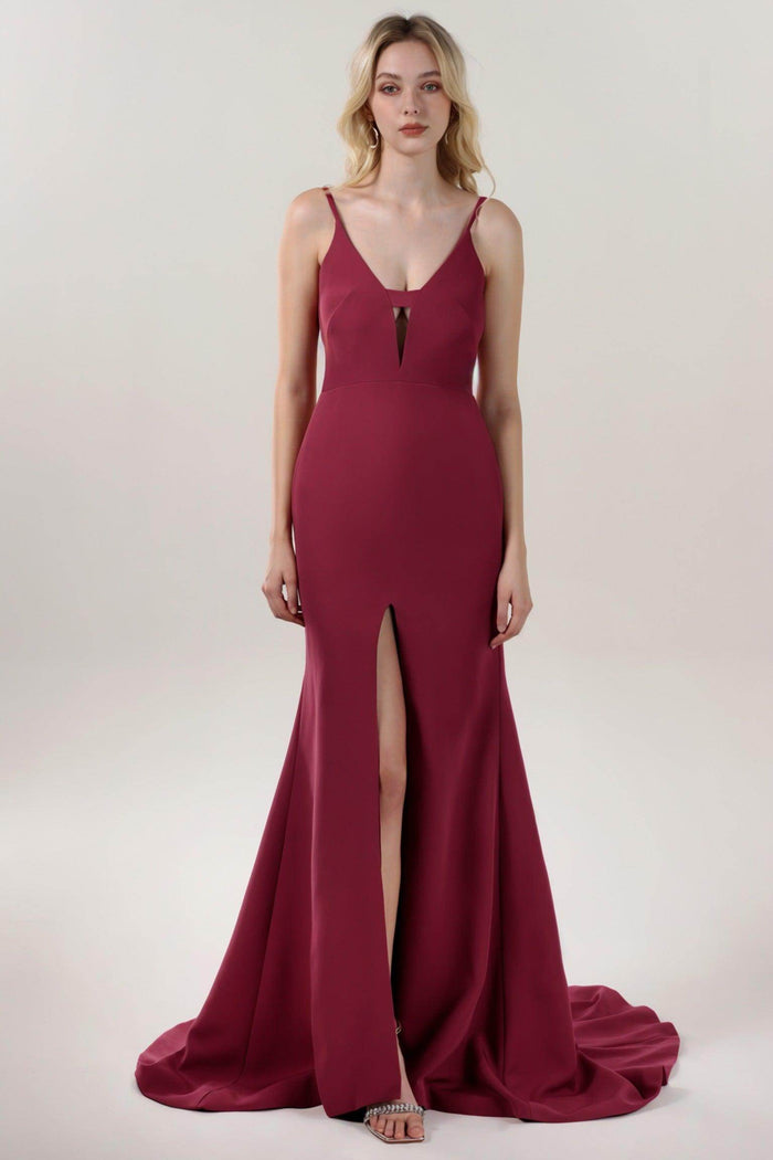 Mermaid Sweep-Brush Train Stretch Crepe Formal Dress CS0588 - COCOMELODY