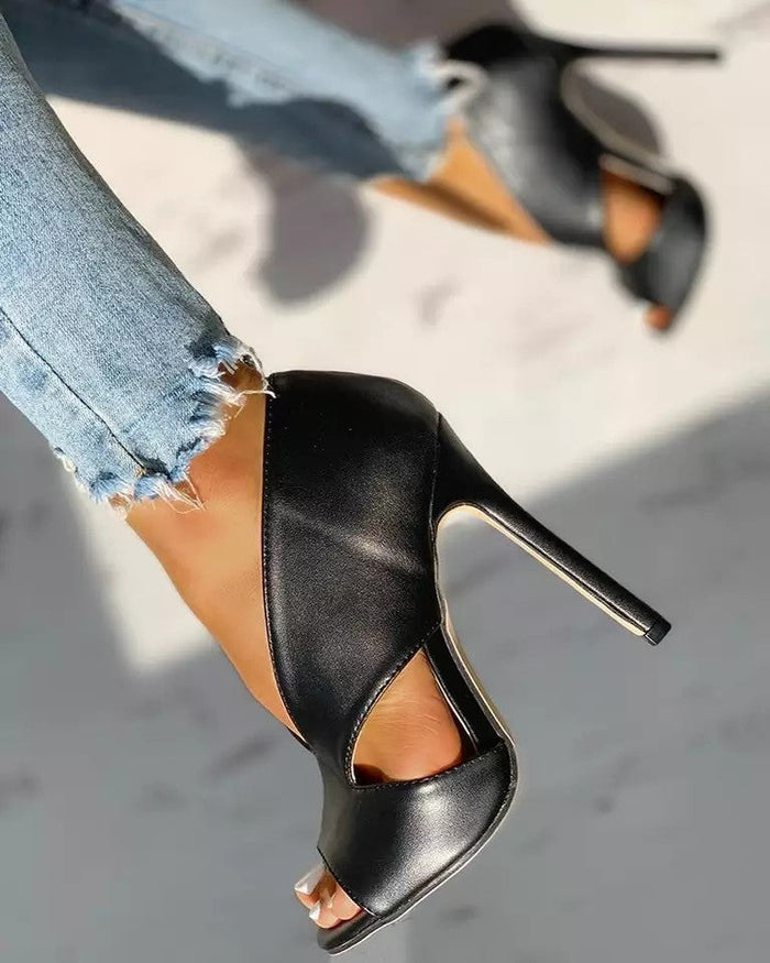 Mia - Elegant Women's Heels Stiletto with Cut-Out Cross Strap and Open Toe