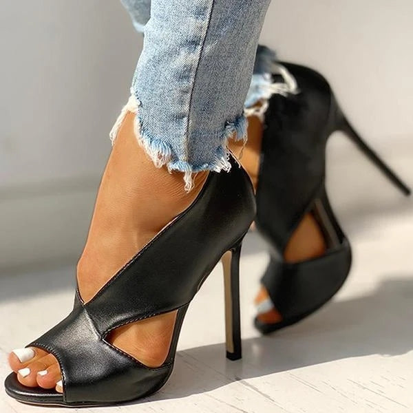 Mia - Elegant Women's Heels Stiletto with Cut-Out Cross Strap and Open Toe
