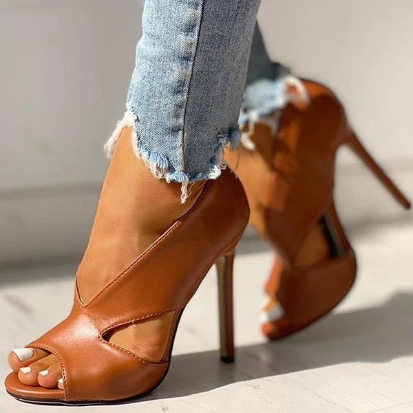 Mia - Elegant Women's Heels Stiletto with Cut-Out Cross Strap and Open Toe