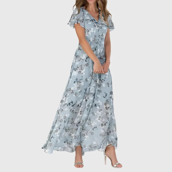 Mia - Flowy Floral Maxi Dress for Women with Flutter Sleeves and V-Neck