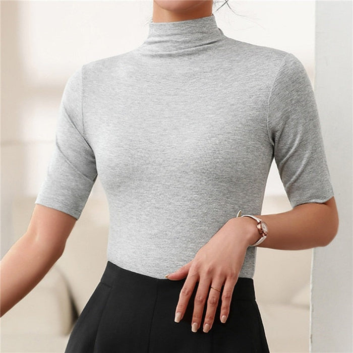 Mia - Women's Turtleneck Top Long Sleeve Lightweight Fitted Style