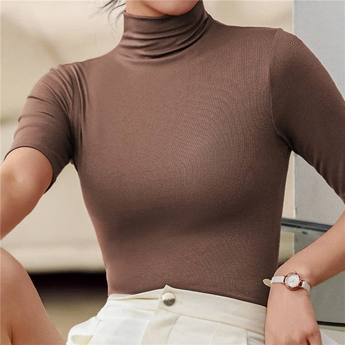 Mia - Women's Turtleneck Top Long Sleeve Lightweight Fitted Style