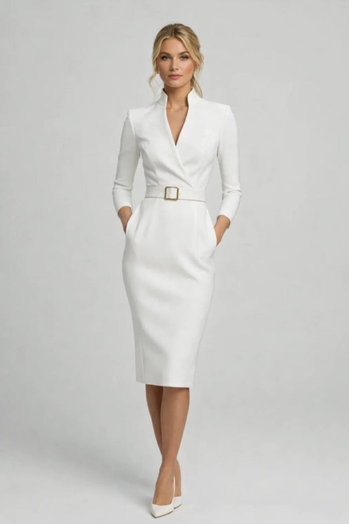 Midi Dress Women - Professional Wrap Style | Belted V-Neck