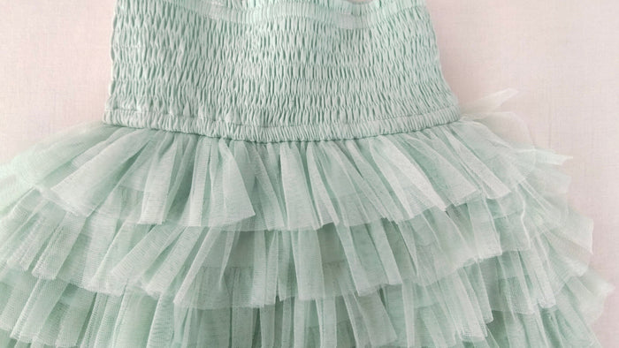 Mint Blue Tiered Tulle Dress with Nylon Net Frills and Adjustable Straps dress & diaper cover Yo Baby India