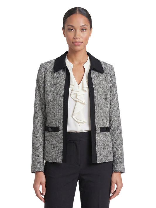 Mixed Media Collared Cardigan, Black/Vanilla Ice | Kasper