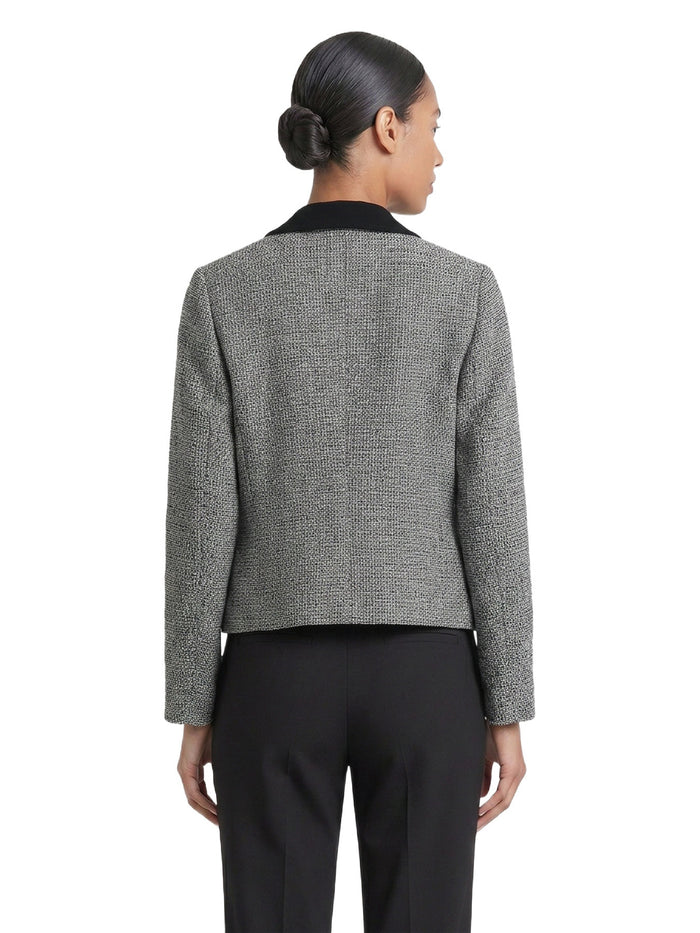 Mixed Media Collared Cardigan, Black/Vanilla Ice | Kasper