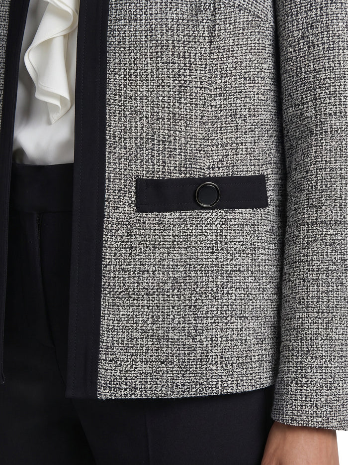 Mixed Media Collared Cardigan, Black/Vanilla Ice | Kasper