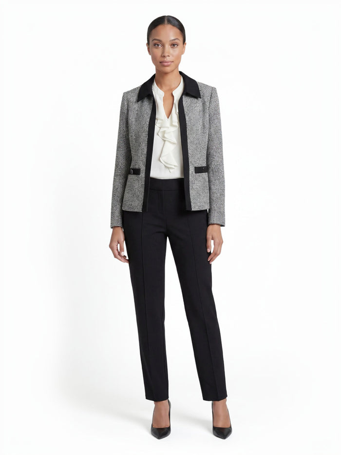 Mixed Media Collared Cardigan, Black/Vanilla Ice | Kasper