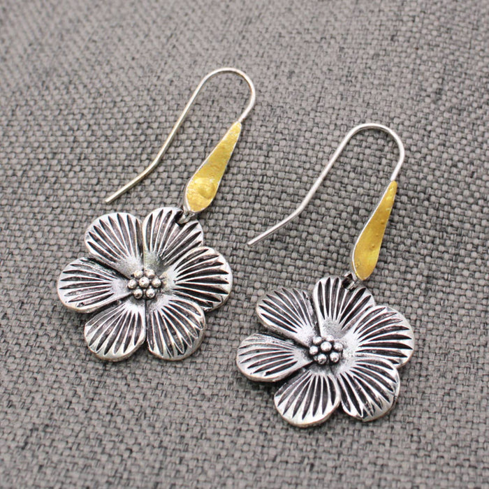 Mixed Metal Silver Flower Earrings