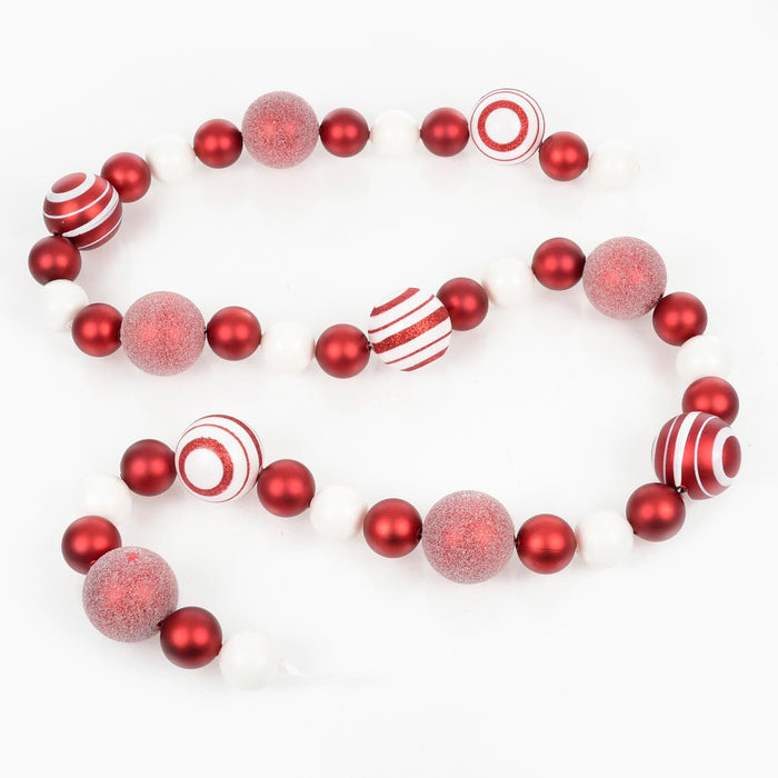 Red and white Christmas bauble garland