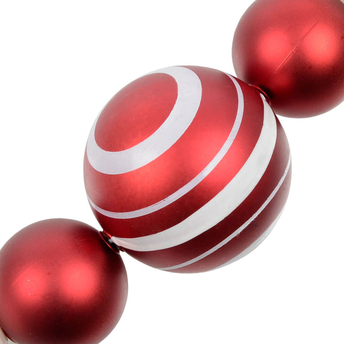 Red and white striped Christmas baubles in a garlnd