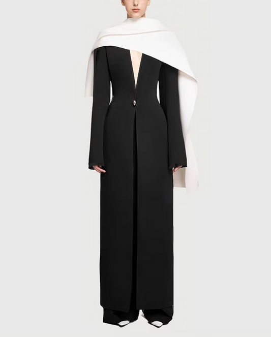 monochrome draped scarf coat dress – Goten
