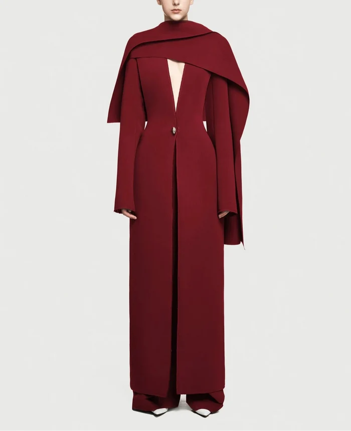 monochrome draped scarf coat dress – Goten
