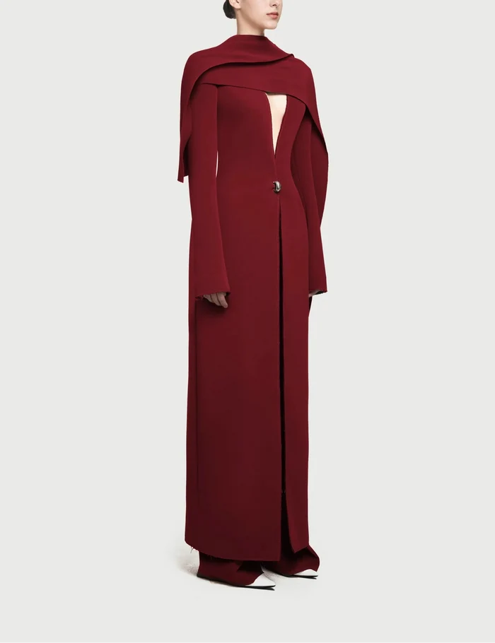 monochrome draped scarf coat dress – Goten