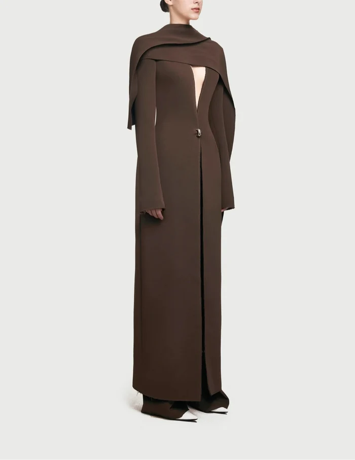 monochrome draped scarf coat dress – Goten