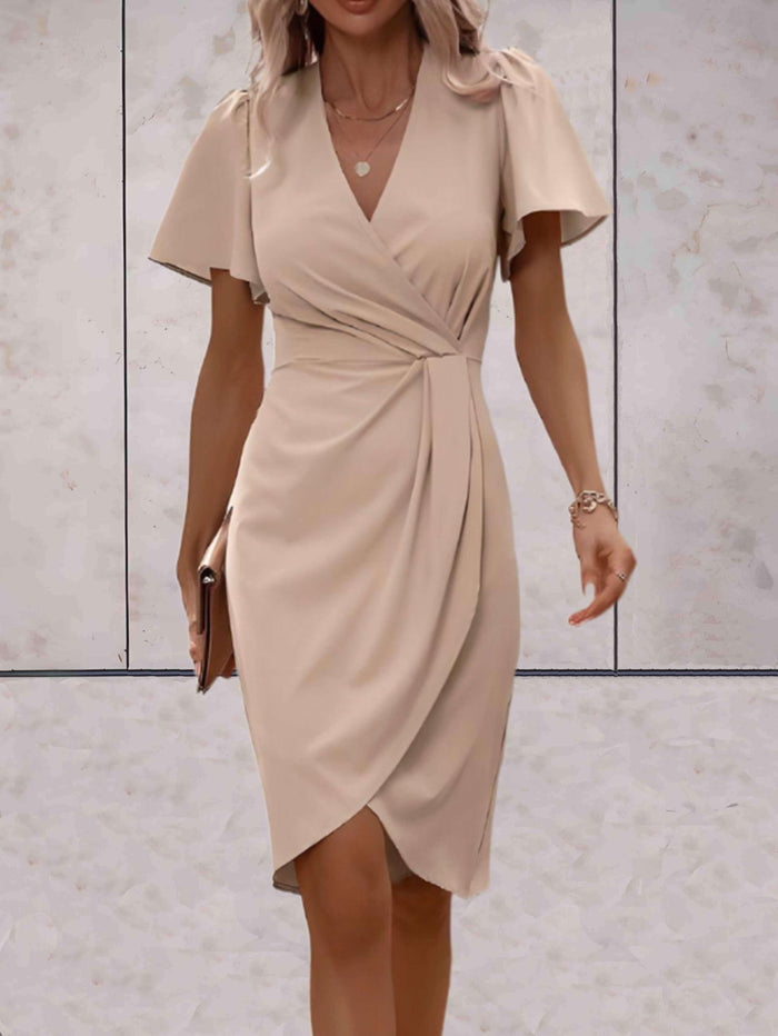 Morgan - Chic Women's Summer Midi Dress with Wrap Front and Flutter Sleeves