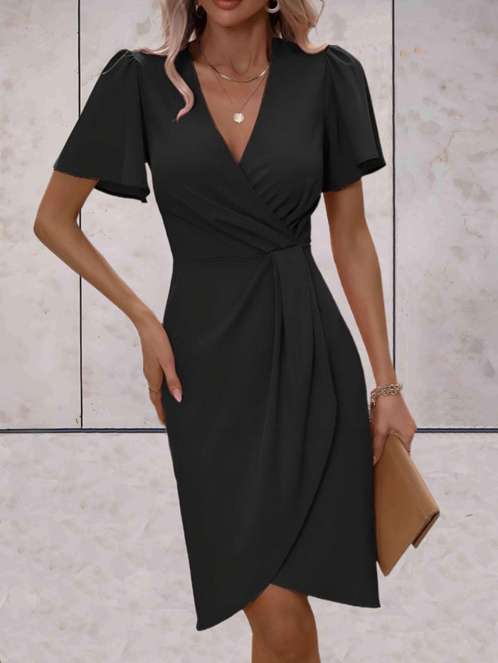 Morgan - Chic Women's Summer Midi Dress with Wrap Front and Flutter Sleeves