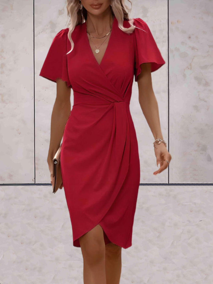Morgan - Chic Women's Summer Midi Dress with Wrap Front and Flutter Sleeves