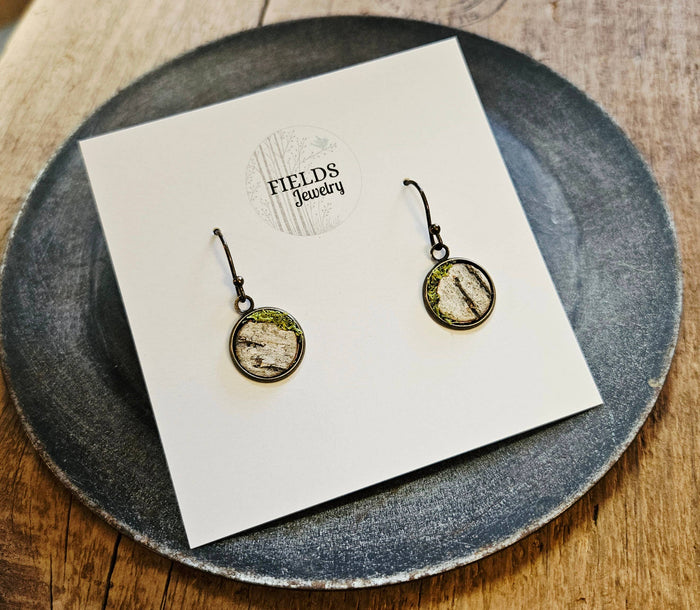 Mossy Birch Bark Earrings Botanical Nature Rustic Dangle