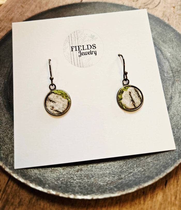 Mossy Birch Bark Earrings Botanical Nature Rustic Dangle