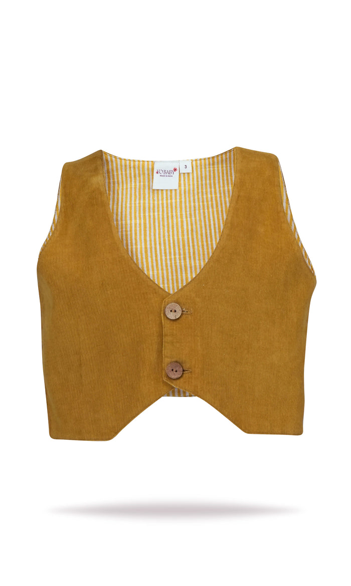 Corduroy Vest : MUSTARD : Toddler : Tween : Unisex Waistcoat Yo Baby India