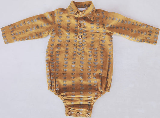 Mustard Print Long Sleeve Baby Romper romper Yo Baby India