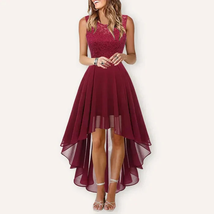 Naomi - Elegant Women's Wedding Guest Dress with Lace Bodice and High Low Hem